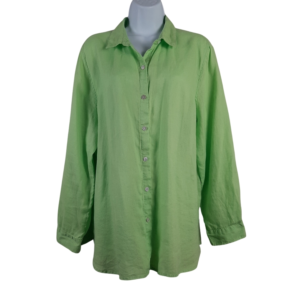 J. Jill 100% Linen Longsleeve Button Front Shirt Size Large